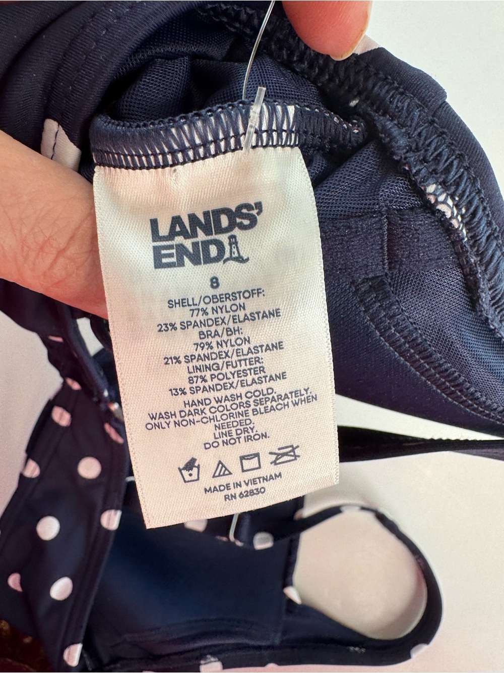 Lands' End SET top AND bottoms navy blue white polka dot - Picture 5 of 13